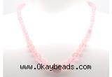 GMN7325 rose quartz graduated beaded necklace & bracelet set