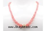 GMN7339 cherry quartz graduated beaded necklace & bracelet set