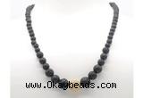 GMN7346 black lava graduated beaded necklace & bracelet set