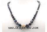 GMN7357 black banded agate graduated beaded necklace & bracelet set