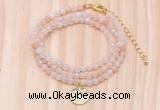 GMN7407 4mm faceted round tiny pink aventurine beaded necklace with constellation charm