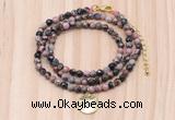 GMN7419 4mm faceted round tiny rhodonite beaded necklace with constellation charm