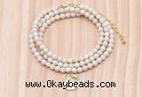 GMN7424 4mm faceted round tiny white fossil jasper beaded necklace with constellation charm