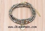 GMN7429 4mm faceted round tiny silver leaf jasper beaded necklace with constellation charm