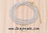 GMN7500 4mm faceted round tiny white jade beaded necklace with letter charm