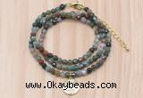 GMN7504 4mm faceted round tiny Indian agate beaded necklace with letter charm