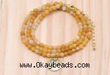 GMN7508 4mm faceted round tiny yellow aventurine beaded necklace with letter charm