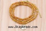 GMN7509 4mm faceted round tiny yellow jade beaded necklace with letter charm