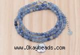 GMN7510 4mm faceted round tiny blue aventurine beaded necklace with letter charm