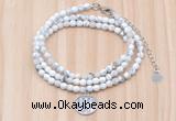 GMN7511 4mm faceted round tiny white howlite beaded necklace with letter charm