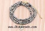 GMN7530 4mm faceted round tiny dalmatian jasper beaded necklace with letter charm