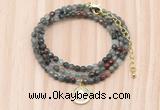 GMN7535 4mm faceted round tiny African bloodstone beaded necklace with letter charm