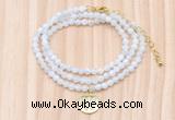 GMN7551 4mm faceted round tiny white moonstone beaded necklace with letter charm