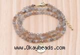 GMN7554 4mm faceted round tiny rainbow moonstone beaded necklace with letter charm