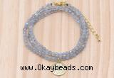 GMN7555 4mm faceted round tiny labradorite beaded necklace with letter charm