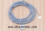 GMN7568 4mm faceted round blue angel skin beaded necklace with letter charm