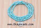 GMN7569 4mm faceted round amazonite beaded necklace with letter charm