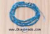 GMN7570 4mm faceted round apatite beaded necklace with letter charm