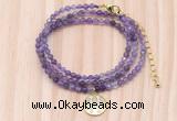 GMN7572 4mm faceted round amethyst beaded necklace with letter charm