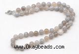 GMN7740 18 - 36 inches 8mm, 10mm round grey banded agate beaded necklaces