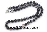 GMN7749 18 - 36 inches 8mm, 10mm round black banded agate beaded necklaces