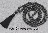 GMN778 Hand-knotted 8mm, 10mm black labradorite 108 beads mala necklaces with tassel