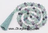 GMN810 Hand-knotted 8mm, 10mm fluorite 108 beads mala necklace with tassel