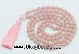 GMN814 Hand-knotted 8mm, 10mm Chinese pink opal 108 beads mala necklace with tassel