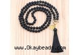 GMN8221 18 - 36 inches 8mm black lava 54, 108 beads mala necklace with tassel