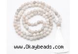 GMN8405 8mm, 10mm white crazy agate 27, 54, 108 beads mala necklace with tassel