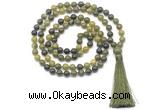 GMN8408 8mm, 10mm Canadian jade 27, 54, 108 beads mala necklace with tassel