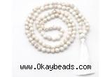 GMN8410 8mm, 10mm white howlite 27, 54, 108 beads mala necklace with tassel