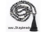 GMN8419 8mm, 10mm black water jasper 27, 54, 108 beads mala necklace with tassel