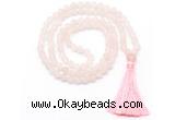 GMN8439 8mm, 10mm matte rose quartz 27, 54, 108 beads mala necklace with tassel