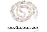 GMN8467 8mm, 10mm morganite 27, 54, 108 beads mala necklace with tassel