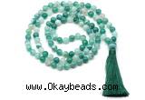 GMN8497 8mm, 10mm green banded agate 27, 54, 108 beads mala necklace with tassel