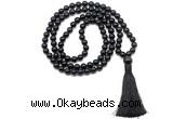 GMN8513 8mm, 10mm black obsidian 27, 54, 108 beads mala necklace with tassel