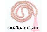 GMN8529 8mm, 10mm Chinese pink opal 27, 54, 108 beads mala necklace with tassel