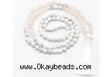 GMN8559 8mm, 10mm matte rose quartz & matte white howlite 108 beads mala necklace with tassel