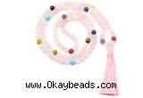 GMN8610 Hand-knotted 7 Chakra 8mm, 10mm rose quartz 108 beads mala necklace with tassel