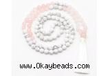 GMN8626 8mm, 10mm matte white howlite & rose quartz 108 beads mala necklace with tassel