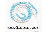 GMN8631 8mm, 10mm white & blue howlite 108 beads mala necklace with tassel