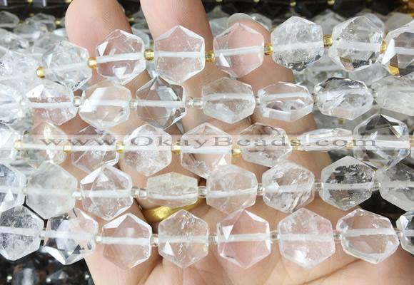 HABS05 15 inches 12mm faceted hexagon white crystal quartz beads wholesale