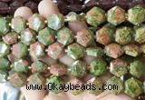 HABS14 15 inches 12mm faceted hexagon unakite beads wholesale