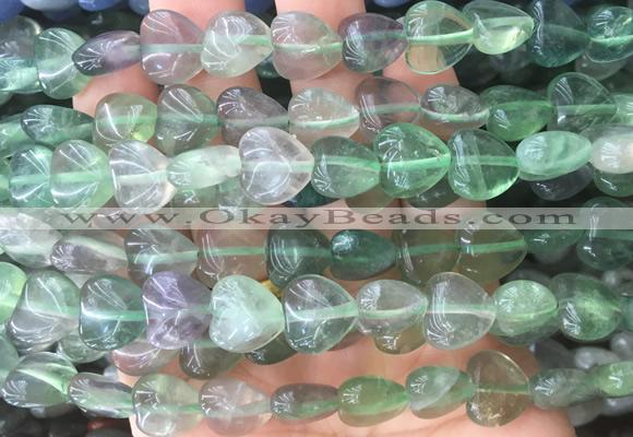 HGBS25 15 inches 12mm heart fluorite gemstone beads wholesale