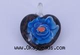 LP15 15*30*38mm heart inner flower lampwork glass pendants