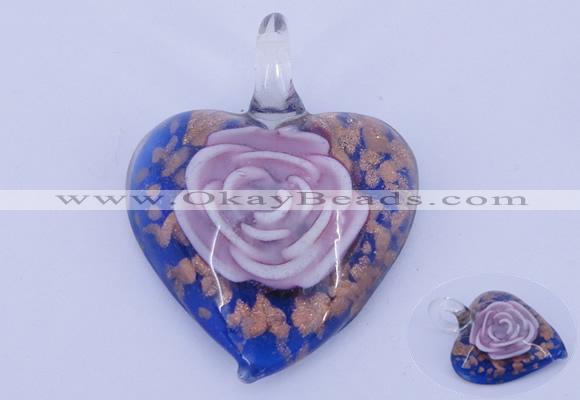 LP26 15*40*50mm heart inner flower lampwork glass pendants