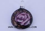 LP42 13*31*43mm flat round inner flower lampwork glass pendants