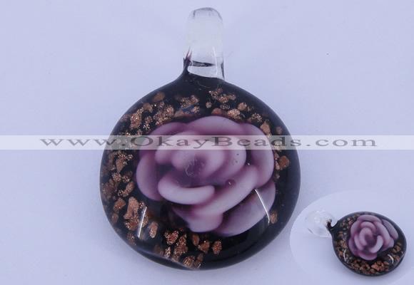 LP42 13*31*43mm flat round inner flower lampwork glass pendants