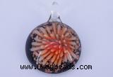 LP45 13*32*43mm flat round inner flower lampwork glass pendants